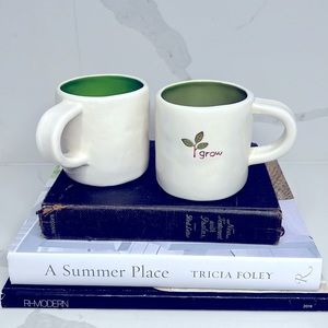 Set of 2 STARBUCKS “grow” Coffee Mug, Hand Painted 10 fl oz Green Earth Day 2008